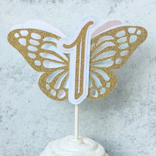 Load image into Gallery viewer, Mini Butterfly Cake Topper with Age, Gold Glitter Butterfly Smash Cake Topper