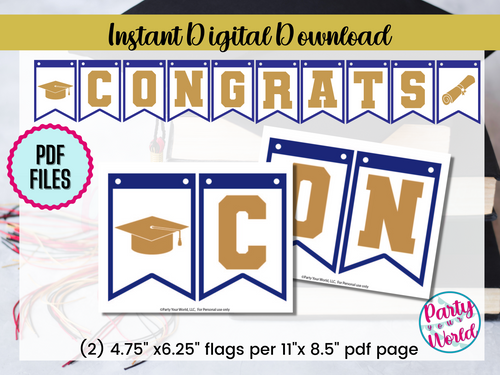 Printable DIY Graduation Banner | Navy & Gold Congrats Banner