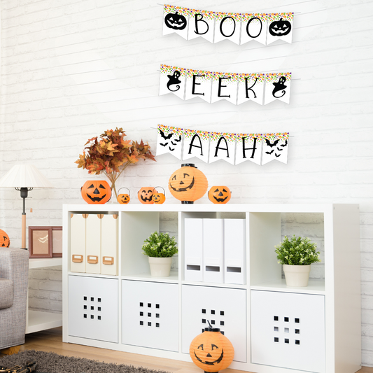Boo Eek Aah Printable Banner, Halloween Confetti DIY Digital Download Banner - HC24A