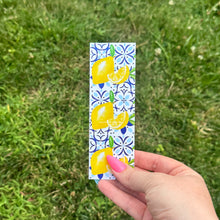 Load image into Gallery viewer, Lemon Tile Bookmark – Watercolor Lemons on Blue Italian Tile, Illustrated Bookmark for Summer Reading & Gifts