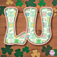 Load image into Gallery viewer, St. Patrick&#39;s Day &quot;IRISH&quot; Large Banner - Groovy Light Pink Checkered