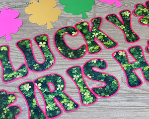 St. Patrick's Day "IRISH" Large Banner - Shamrocks & Hot Pink