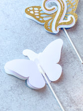 Load image into Gallery viewer, Mini Butterfly Cake Topper with Age, Gold Glitter Butterfly Smash Cake Topper