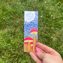 Load image into Gallery viewer, Moonlit Mushrooms Bookmark – Whimsical Forest Illustration for Cozy Reading, Night Owls & Nature Lovers