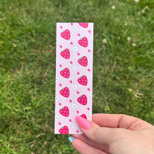 Load image into Gallery viewer, Heart Strawberry Bookmark – Pink Floral Fruit Design, Illustrated Bookmark for Sweet Reads & Thoughtful Gifts