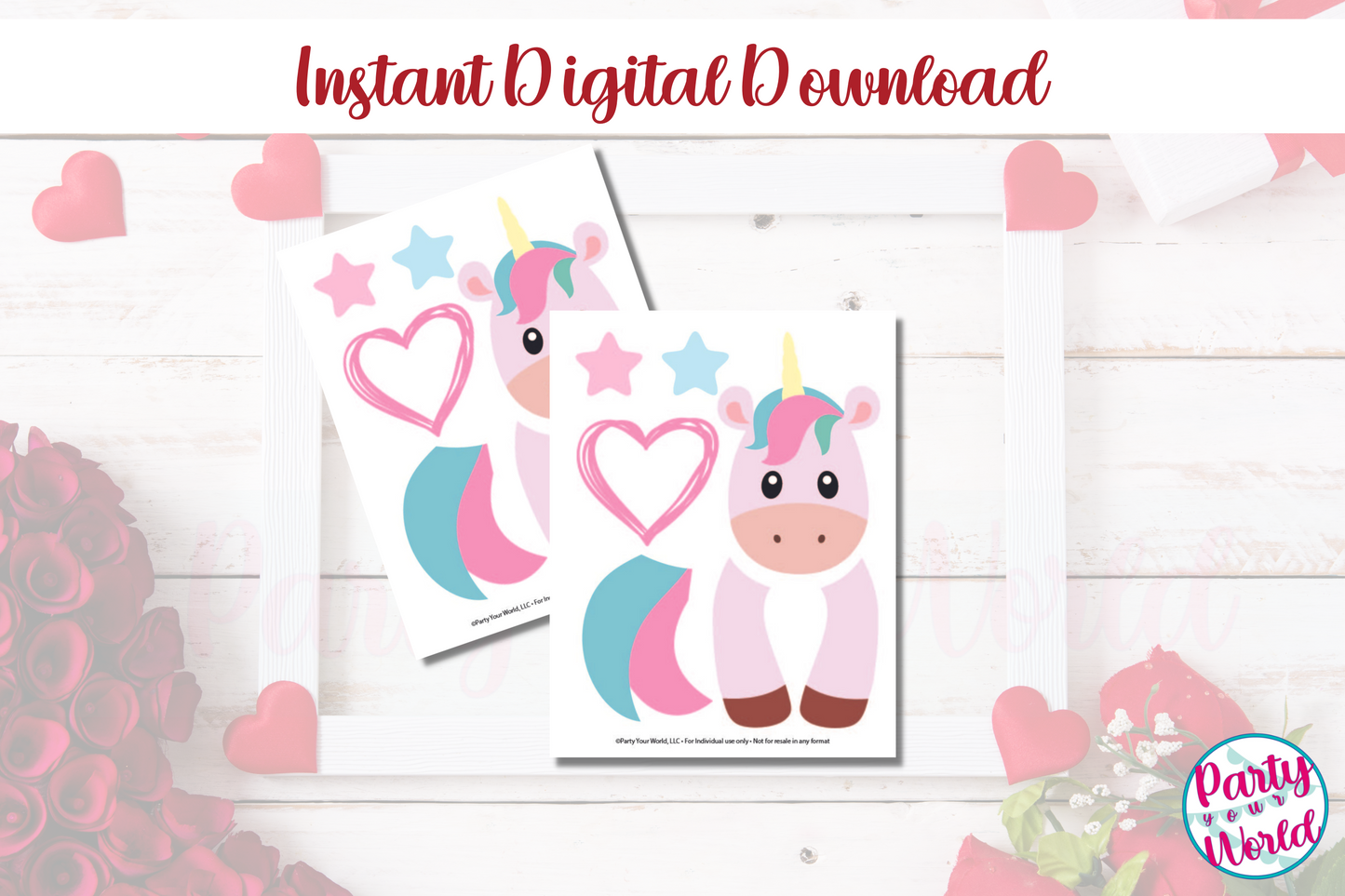 Printable Unicorn Valentine's Day Mailbox/Bag Decorating Set