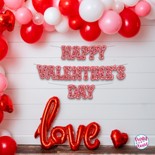 Load image into Gallery viewer, Happy Valentine&#39;s Day paper banner with red and gold faux glitter letters, spreading love and joy.