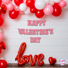 Load image into Gallery viewer, Happy Valentine&#39;s Day paper banner with faux pink heart glitter letters, spreading love and joy.