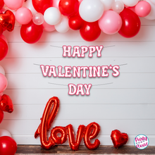 Load image into Gallery viewer, Happy Valentine&#39;s Day paper banner with watercolor pink and white conversation heart pattern letters by Party Your World