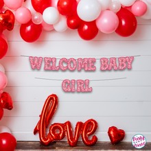 Load image into Gallery viewer, Valentine&#39;s Day Welcome Baby Girl Banner - Faux Pink Heart Glitter