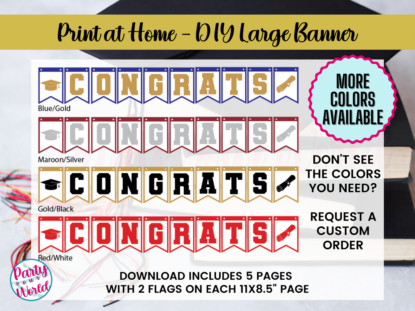Printable DIY Graduation Banner | Maroon & Silver Congrats Banner