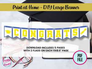 Printable DIY Graduation Banner | Royal Blue & Yellow Congrats Banner