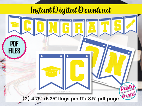 Printable DIY Graduation Banner | Royal Blue & Yellow Congrats Banner