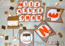 Load image into Gallery viewer, It&#39;s S&#39;more Fun to be One Party Pack, High Chair banner, Photo Clips, Cake Topper and Confetti