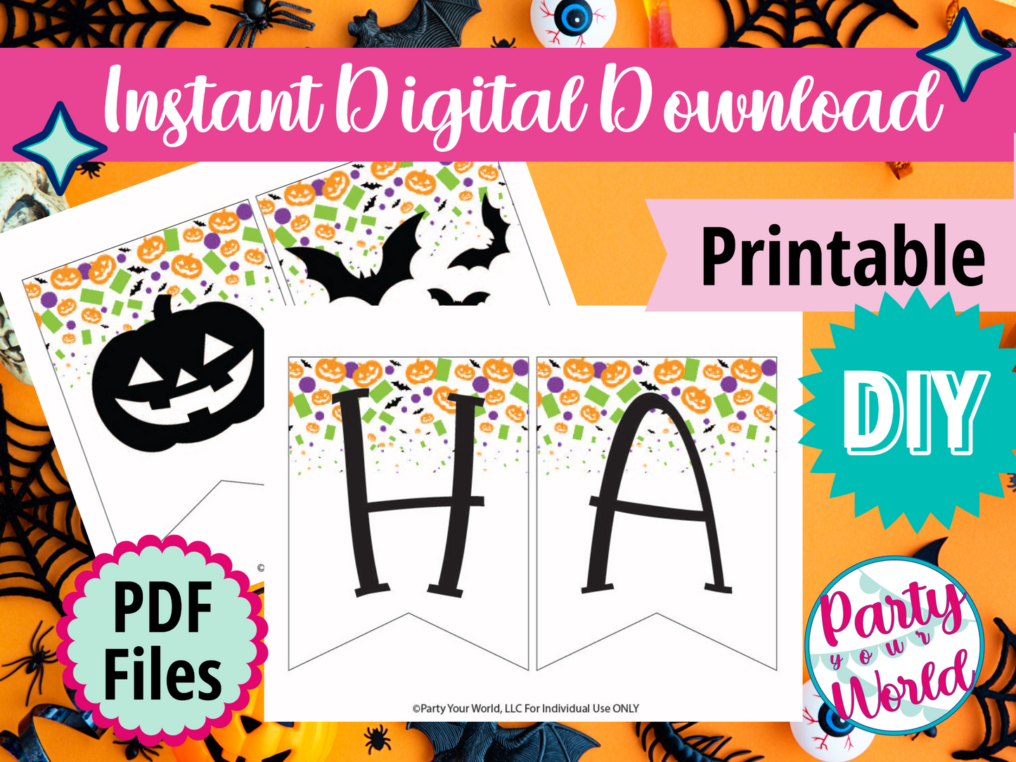 Digital "Happy Halloween" Banner, Halloween Confetti DIY Banner