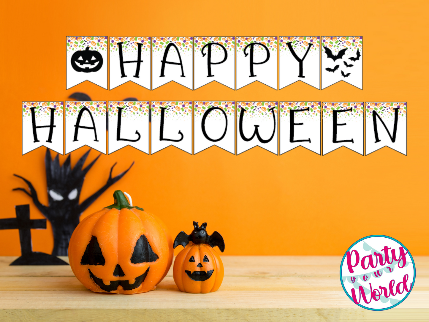 Digital "Happy Halloween" Banner, Halloween Confetti DIY Banner