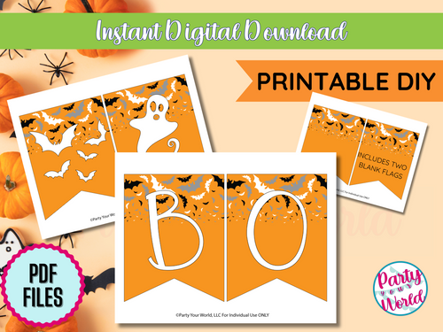 Boo Eek Aah Printable Banner, Halloween Confetti DIY Digital Download Banner - HC24E