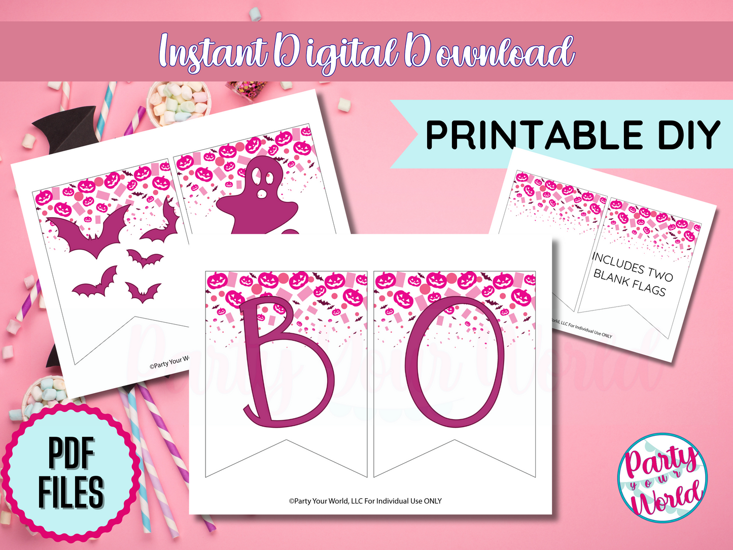 Boo Eek Aah Printable Banner, Halloween Confetti DIY Digital Download Banner - HC24G