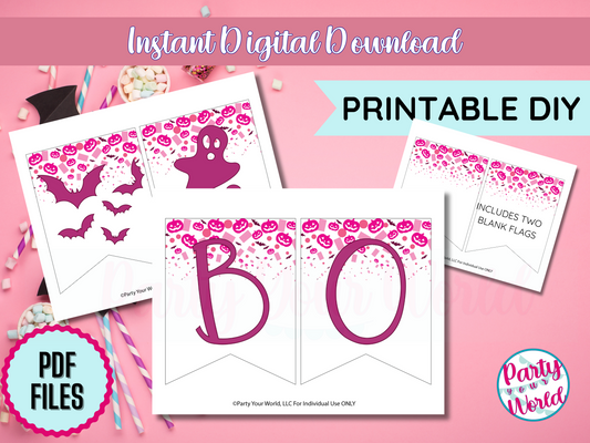 Boo Eek Aah Printable Banner, Halloween Confetti DIY Digital Download Banner - HC24G