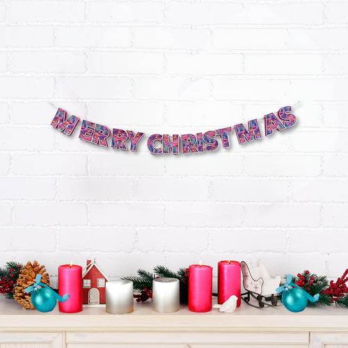 3D Merry Christmas Bright Embroidery Style Banner