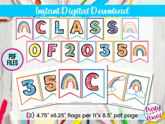 DIY Printable Kindergarten Graduation Banner, Future class of 2035- DIGITAL DOWNLOAD