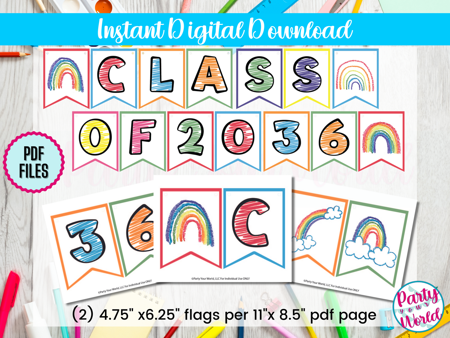 DIY Printable Kindergarten Graduation Banner, Future class of 2036- DIGITAL DOWNLOAD