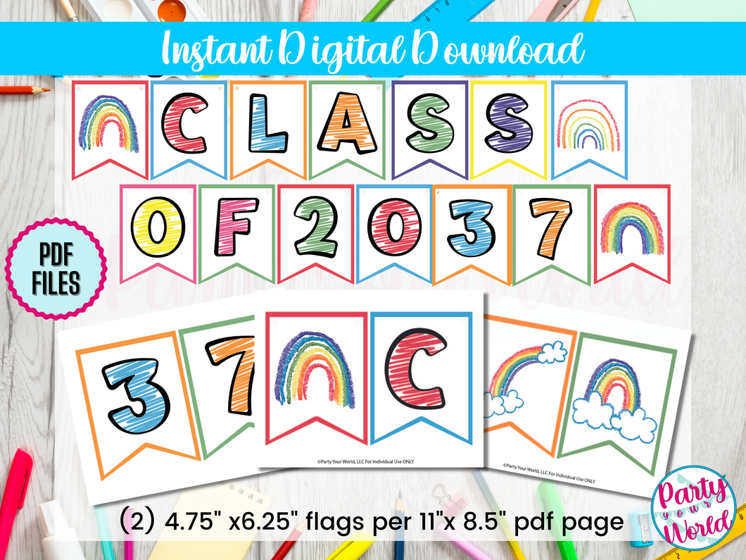 DIY Printable Preschool Graduation Banner, Future class of 2037- DIGITAL DOWNLOAD