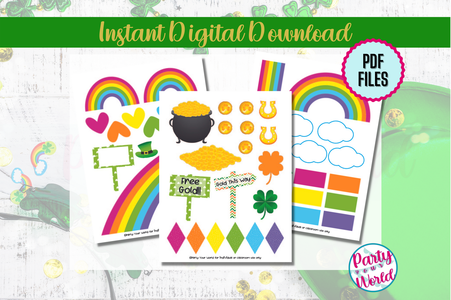Full DIY Printable Leprechaun Trap Kit (3 pages), St. Patrick's Day Kids' Craft - Pink, Green Rainbow