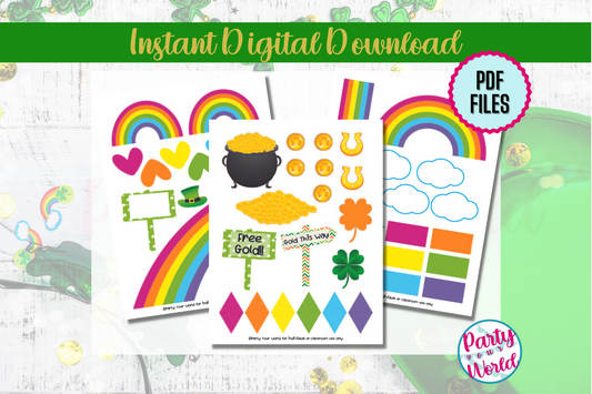Full DIY Printable Leprechaun Trap Kit (3 pages), St. Patrick's Day Kids' Craft - Pink, Green Rainbow