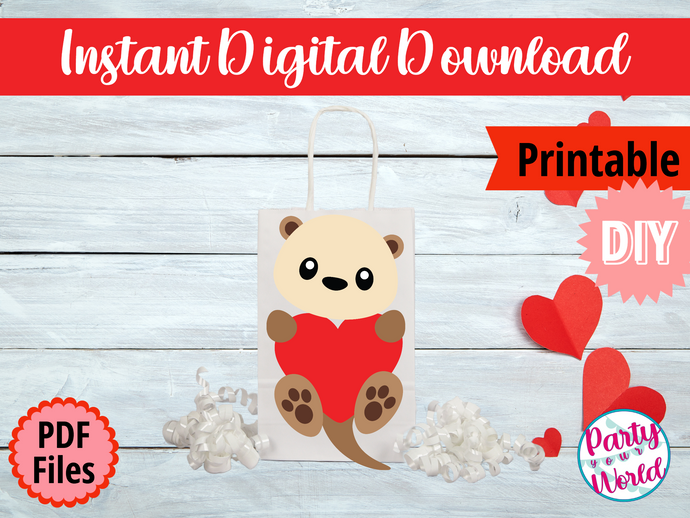 Printable Otter Valentine's Day Mailbox/Bag Coloring Page Decorating Set