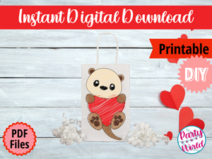 Printable Coloring Page Unicorn, Sloth, Puppy, and Otter Valentine's Day Mailbox/Bag Decorating Set