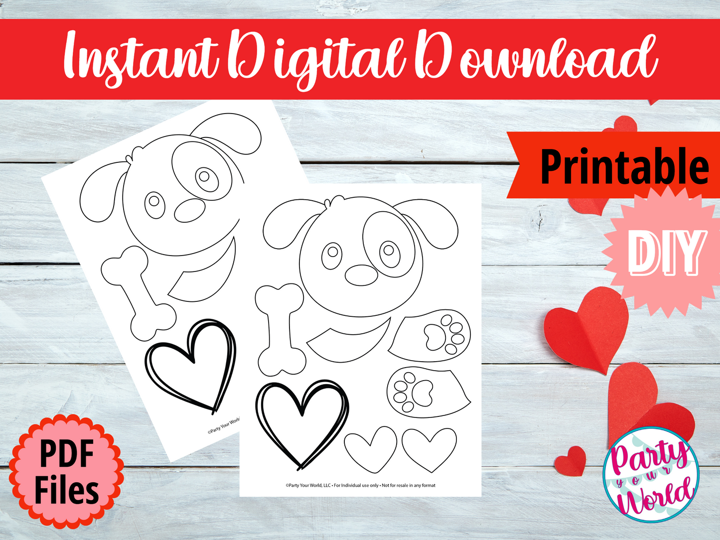 Printable Coloring Page Puppy Valentine's Day Mailbox/Bag Decorating Set