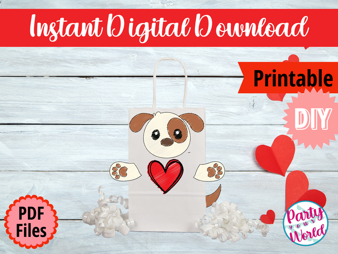 Printable Coloring Page Puppy Valentine's Day Mailbox/Bag Decorating Set