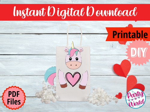 Printable Coloring Page Unicorn Valentine's Day Mailbox/Bag Decorating Set