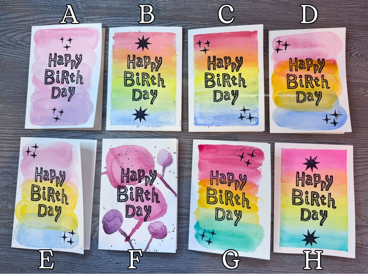 Original Watercolor & Block Print Birthday Card | One-of-a-Kind 5x7 Art Card