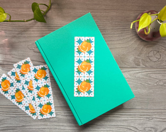 Amalfi Orange Bookmark – Watercolor Citrus on Teal Tile Pattern, Illustrated Bookmark for Summer Reading or Gifts
