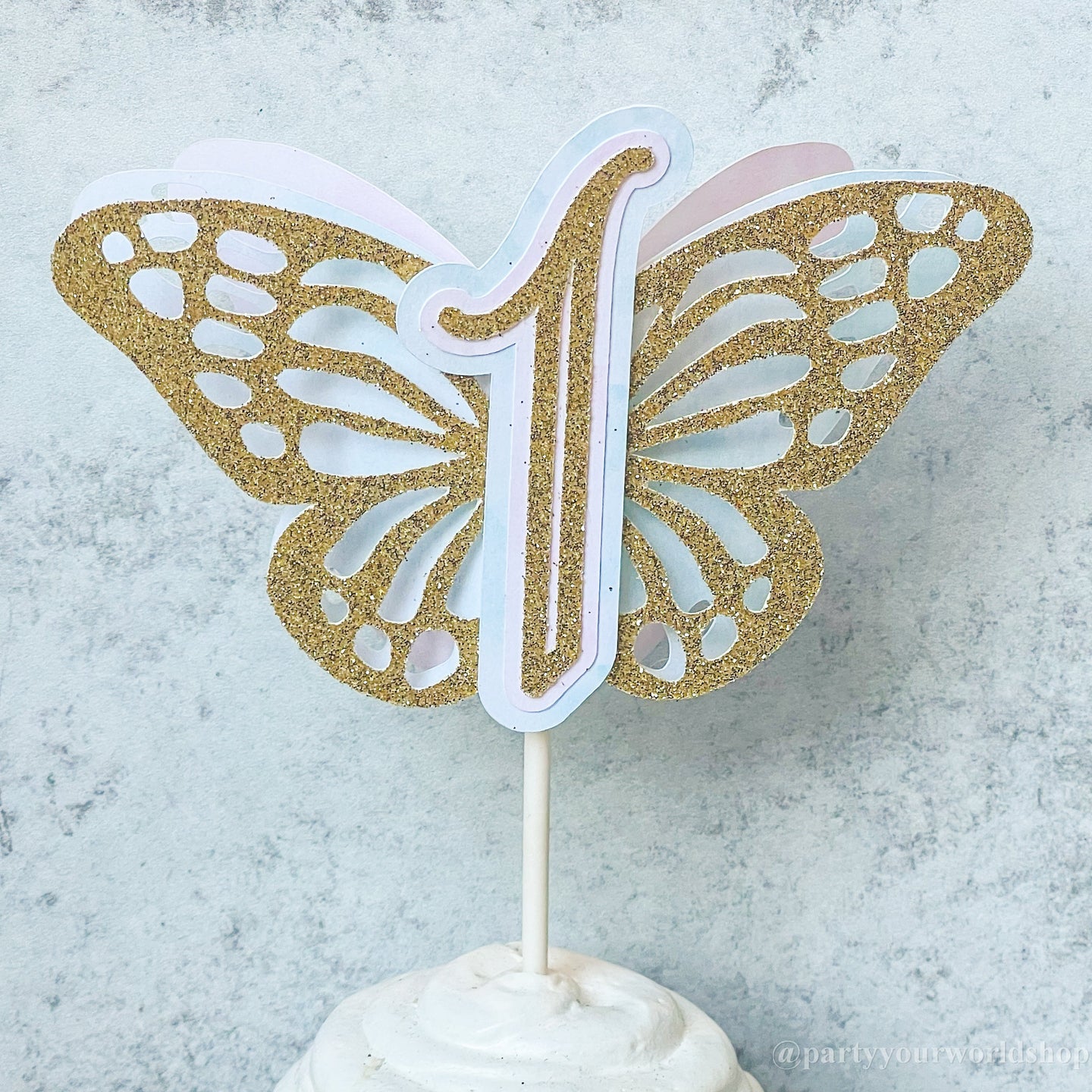 Mini Butterfly Cake Topper with Age, Gold Glitter Butterfly Smash Cake Topper