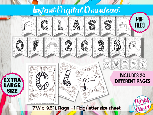 DIY Printable Pre-K Coloring Page Graduation Banner, Preschool Future class of 2038 - DIGITAL DOWNLOAD