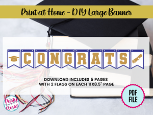 Printable DIY Graduation Banner | Navy & Gold Congrats Banner