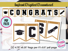 Load image into Gallery viewer, Printable DIY Graduation Banner | Black &amp; Gold Congrats Banner