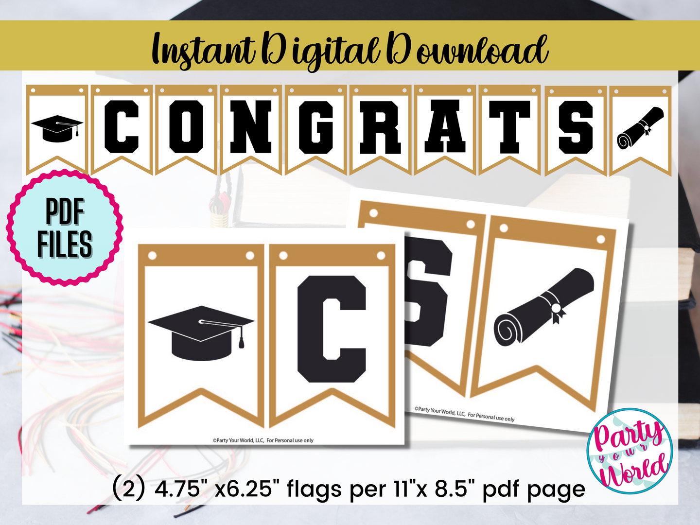 Printable DIY Graduation Banner | Black & Gold Congrats Banner