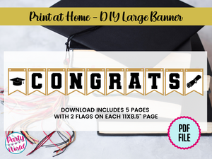 Printable DIY Graduation Banner | Black & Gold Congrats Banner