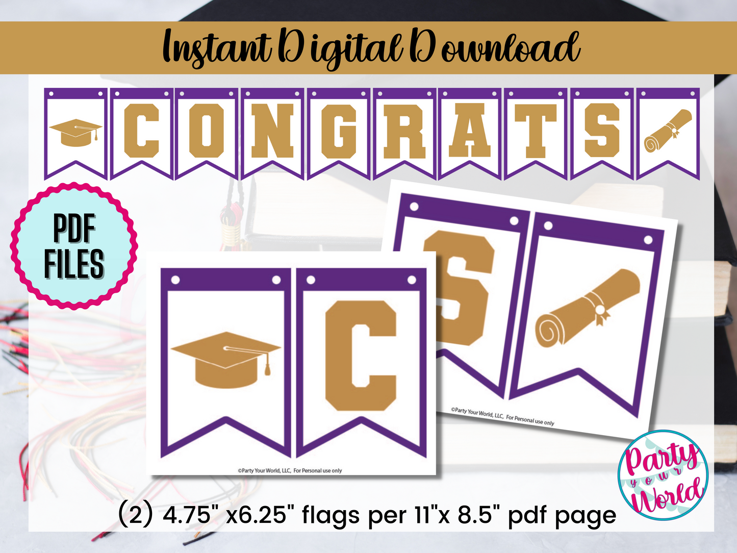 Printable DIY Graduation Banner | Purple & Gold Congrats Banner