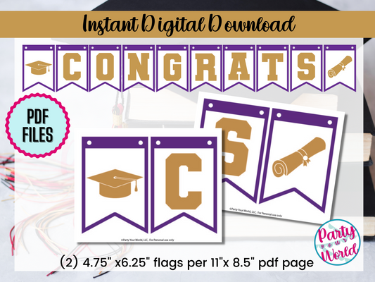 Printable DIY Graduation Banner | Purple & Gold Congrats Banner