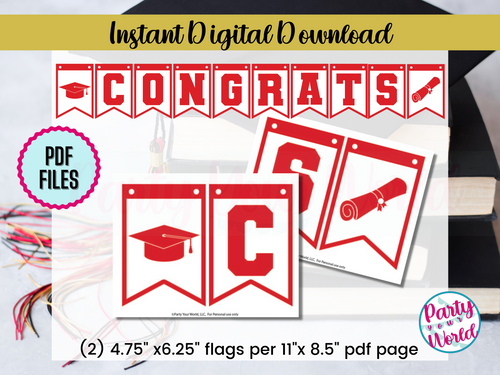 Printable DIY Graduation Banner | Red & White Congrats Banner