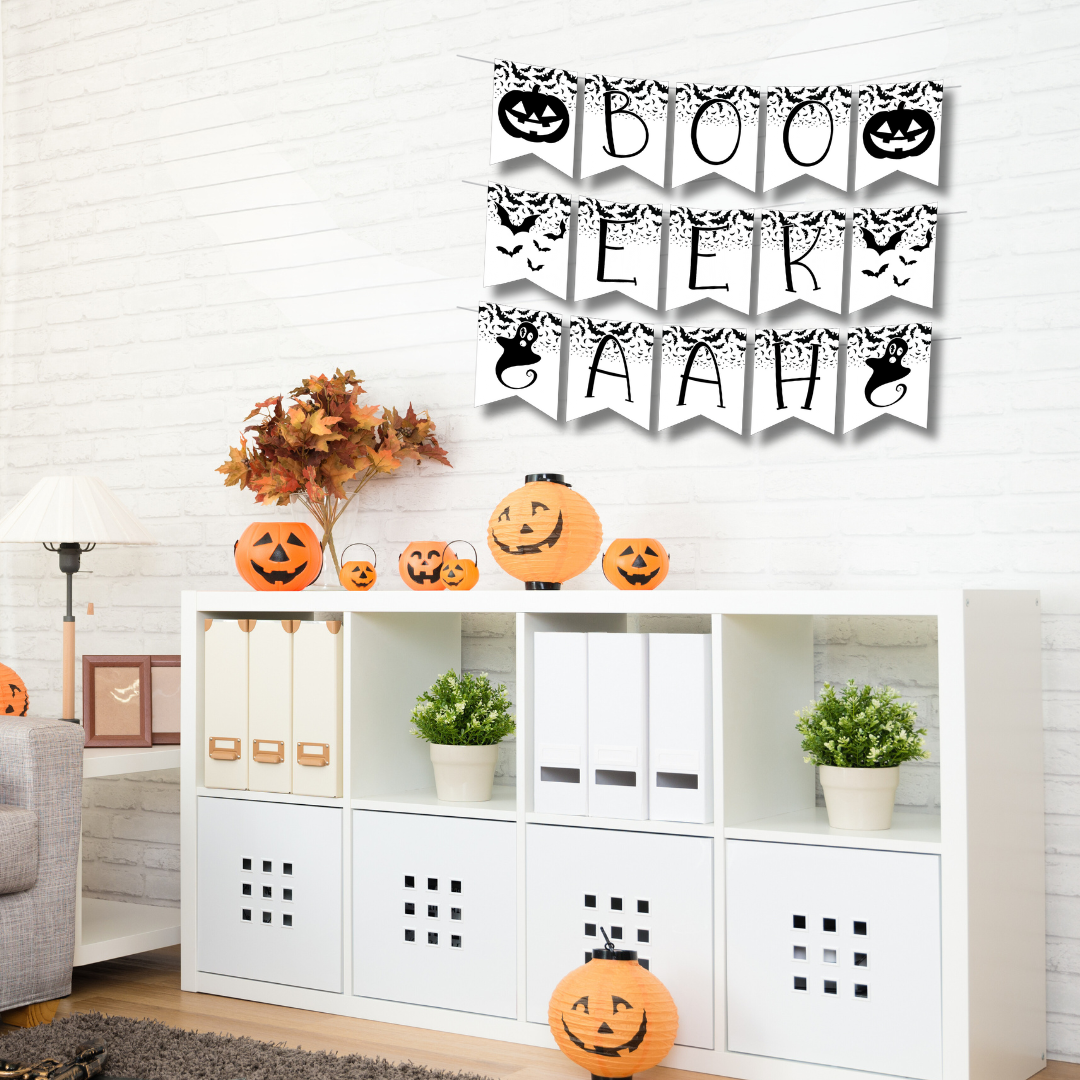 Boo Eek Aah Printable Banner, Halloween Confetti DIY Digital Download Banner - HC24C