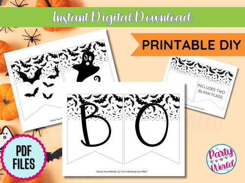 Boo Eek Aah Printable Banner, Halloween Confetti DIY Digital Download Banner - HC24C