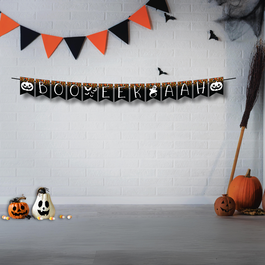 boo eek aah banner mockup on wall