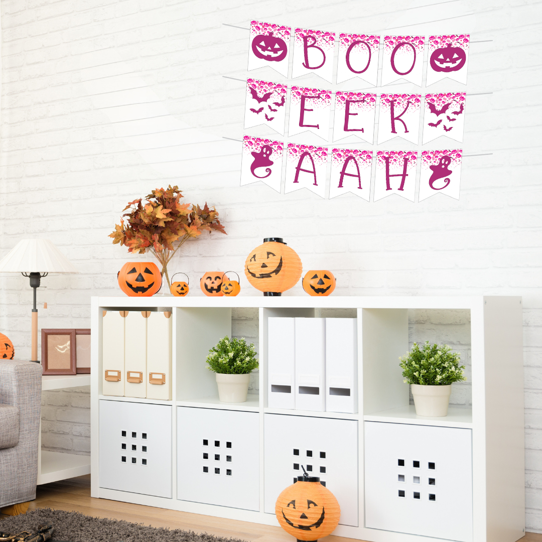 Boo Eek Aah Printable Banner, Halloween Confetti DIY Digital Download Banner - HC24G