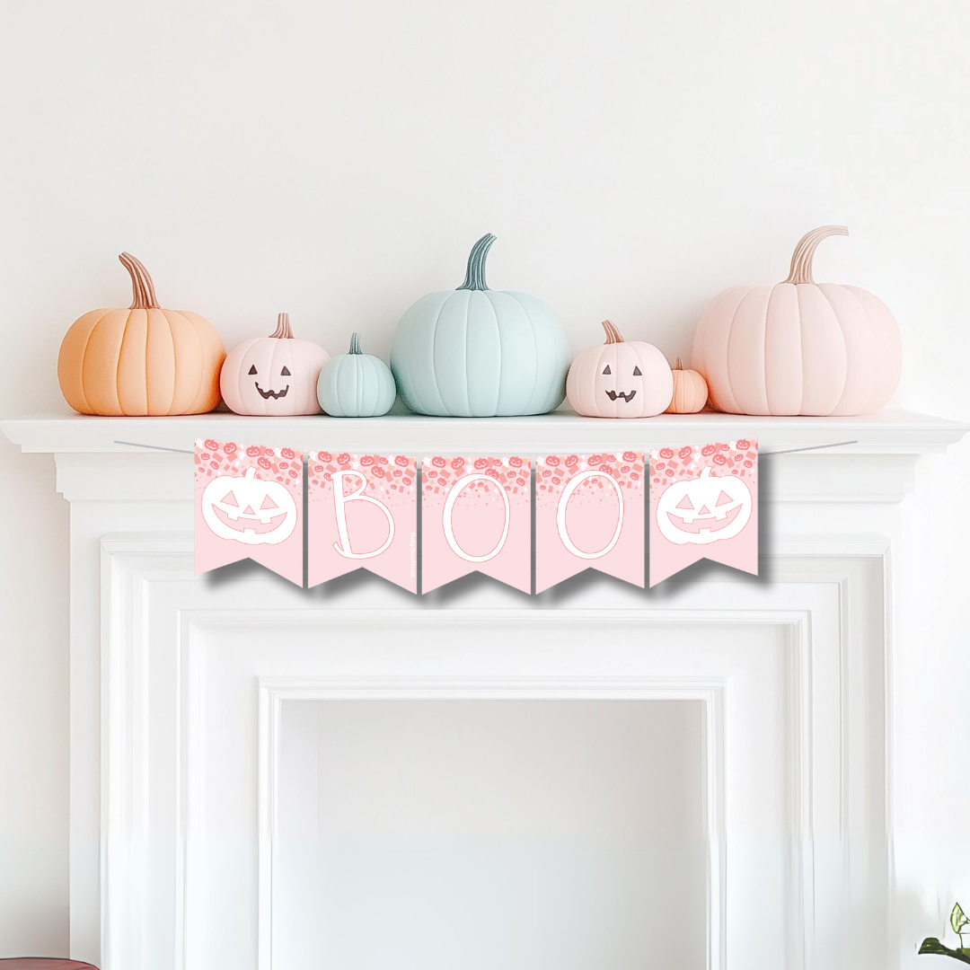 boo banner mockup on fire mantle

